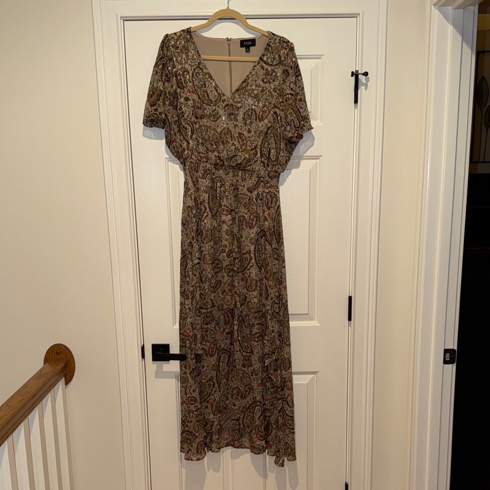 MSK Paisley Maxi Dress in Brown and fall colors